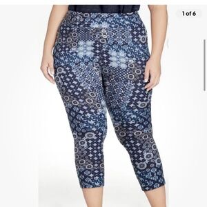 Terra and Sky Blue Tile Collage High Rise Capri Leggings 3X (24W-26W) NEW